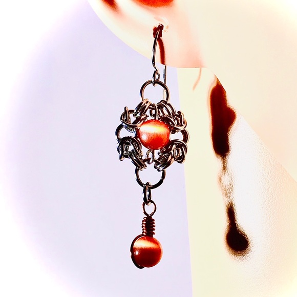 Artisan Cats Eye Beaded Earrings - Picture 1 of 2